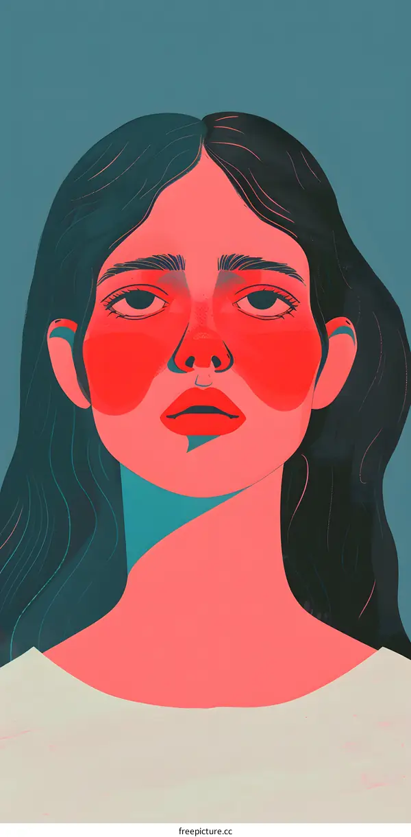 Woman with Red Cheeks and Black Hair Illustration