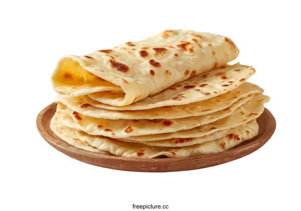 [Transparent Background PNG]Stack of Flatbreads on Wooden Plate