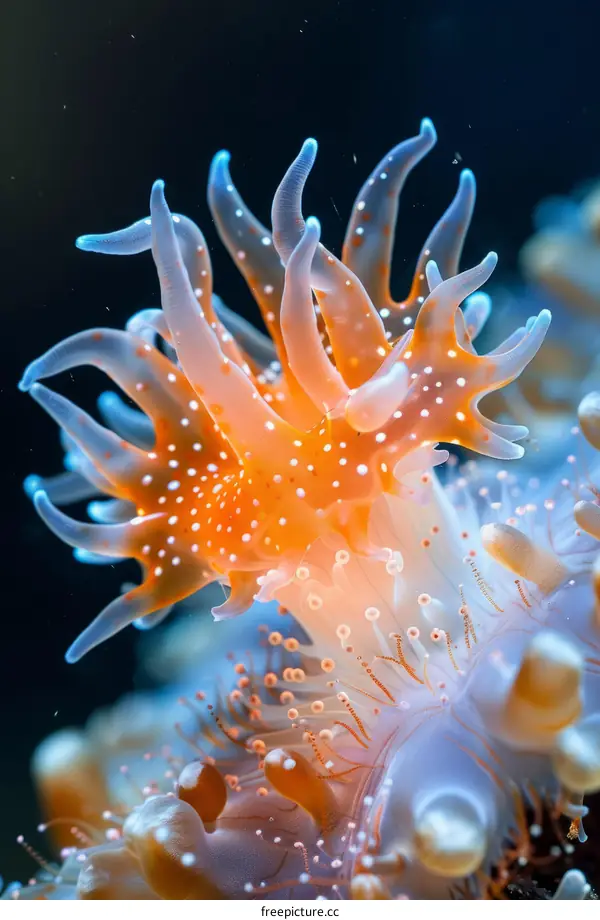 Underwater Closeup of Orange and White Sea Anemone