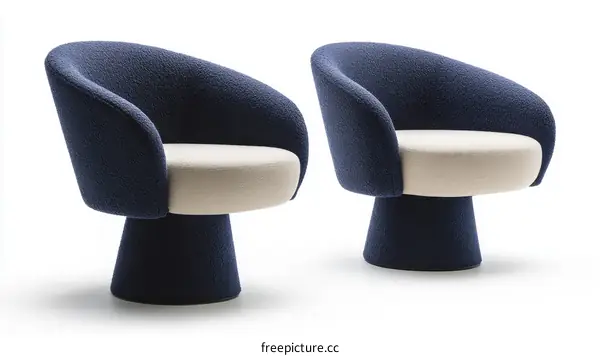 Modern Designer Armchairs in Navy and Cream