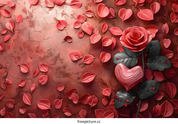 Pink rose and petals