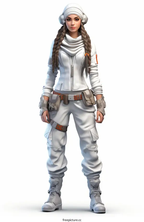 Female Soldier in White Uniform with Braids