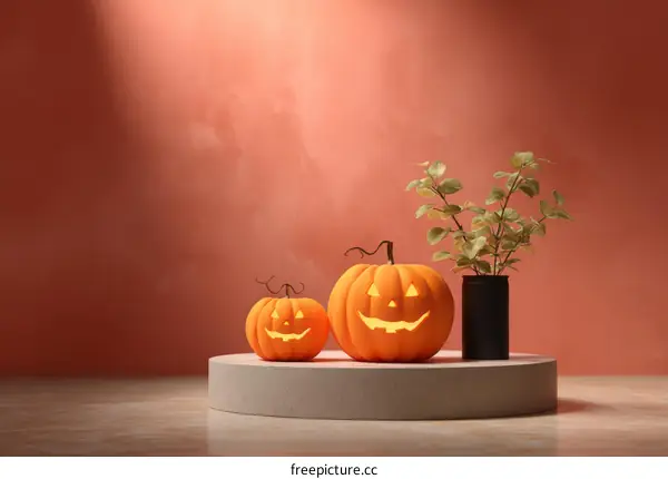 Halloween Pumpkins on a Light Beige Platform