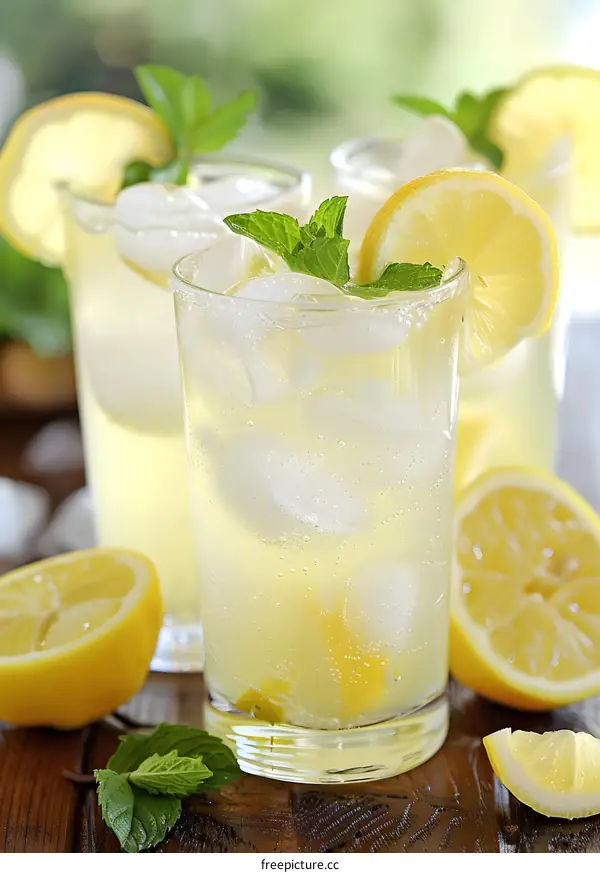 Refreshing Lemonade with Ice and Mint