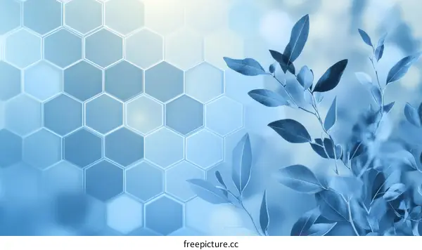 Abstract Blue Hexagon Pattern with Leaves