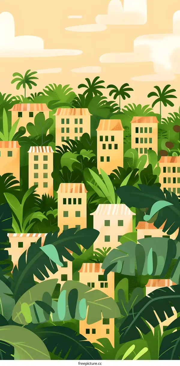 Tropical Illustration With Houses
