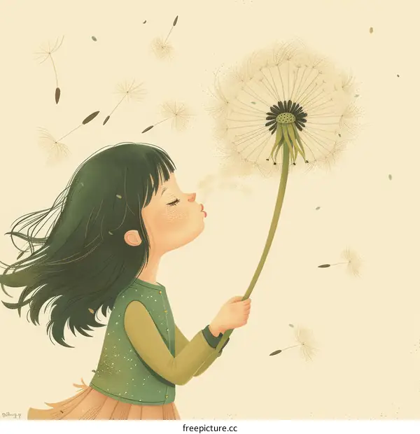 Little Girl Blowing Dandelion Seeds