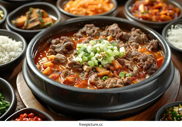 Korean Spicy Beef Stew with Green Onion Garnish