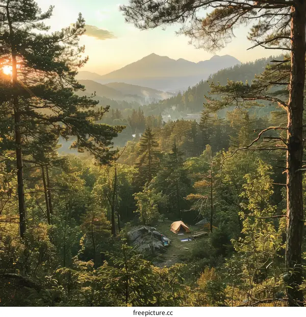 Camping in the mountains with a view of the valley