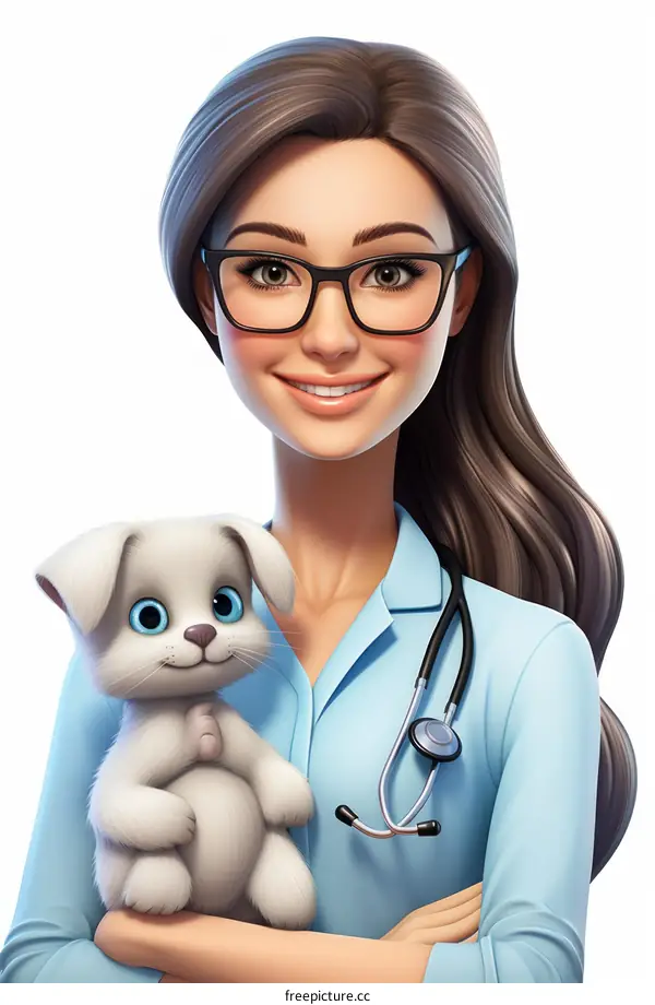 A female veterinarian with a puppy