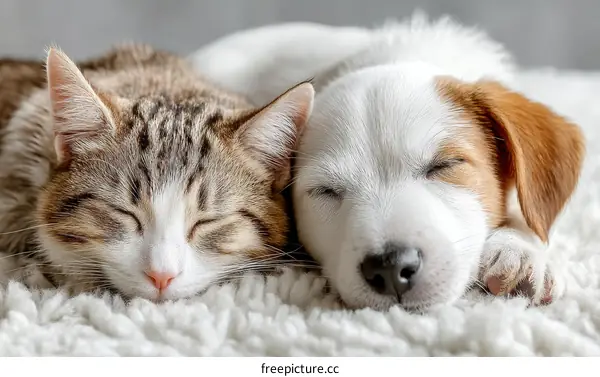 Two Adorable Pets Sleeping Together
