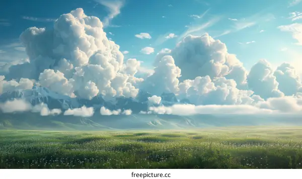 Vast Grasslands Under a Blue Sky with Clouds