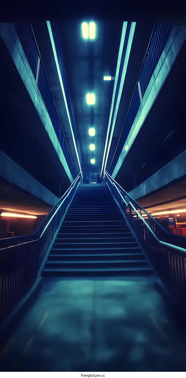 Concrete Stairway with Blue Lighting