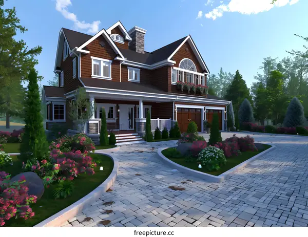 Modern Home Exterior Design with Brick Driveway