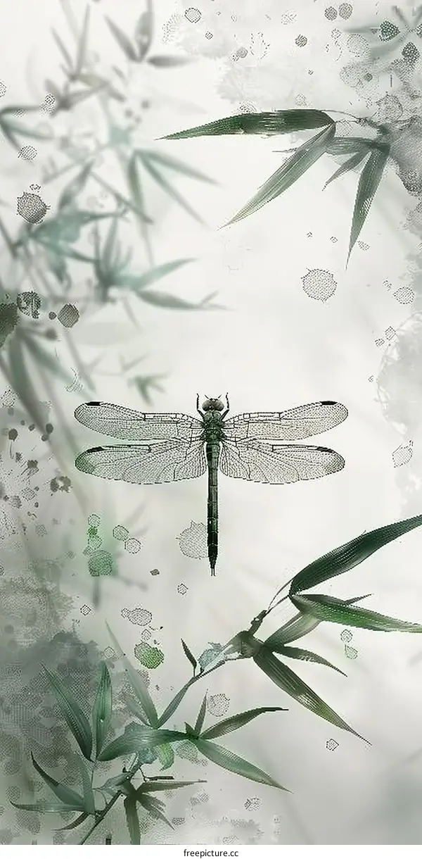 Vibrant Green Dragonfly on Bamboo
