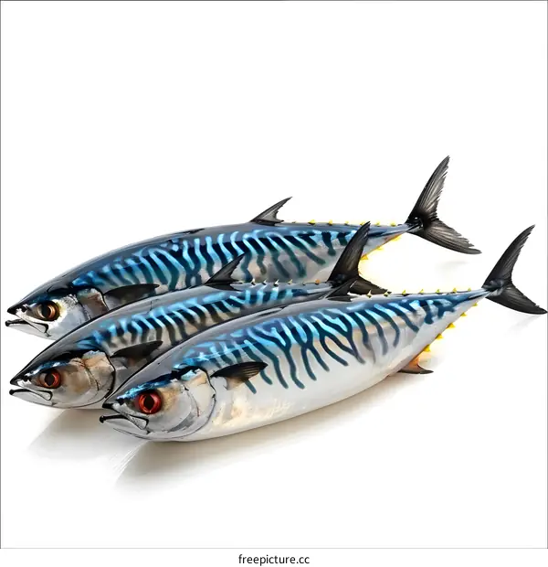 Three mackerels on a white background