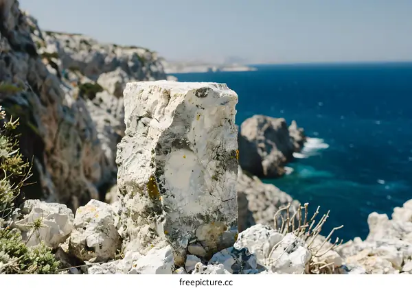 Close Up Of A Rock On A Cliff Overlooking The Ocean