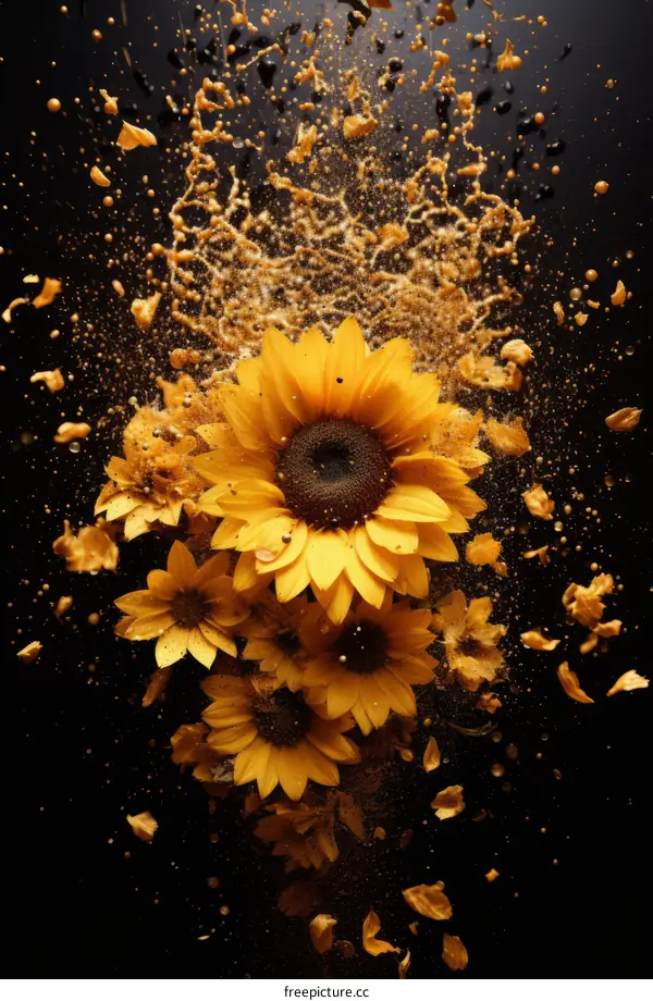 Stunning macro photography of a sunflower in full bloom with a dark background