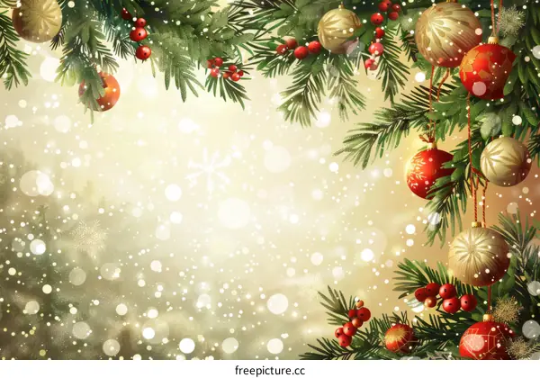 Christmas Background with Fir Branches and Ornaments