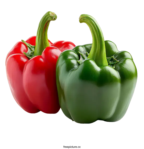 [Transparent Background PNG]Two Fresh Colorful Bell Peppers Close-Up