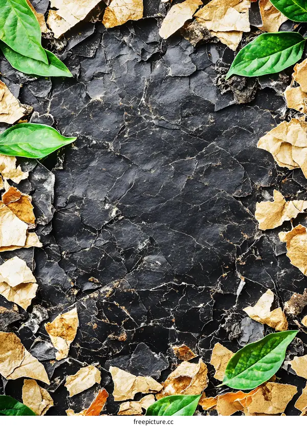 Black Background With Green and Brown Leaves