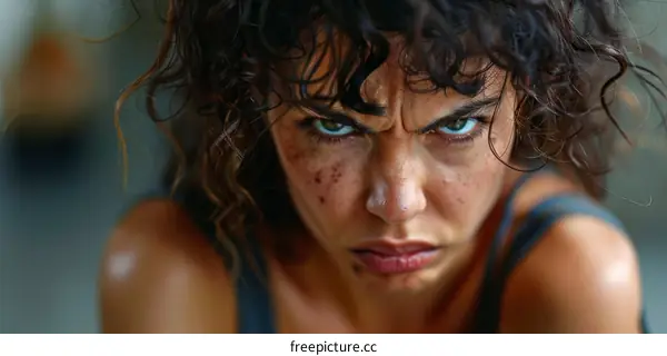 Close Up Portrait of a Woman with Intense Expression