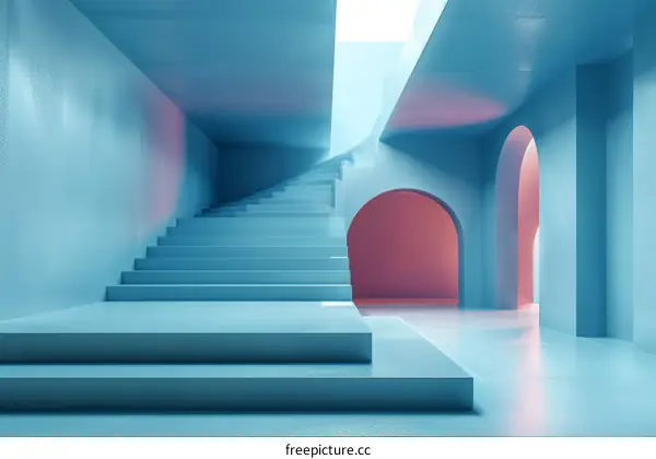 Surreal Minimal Geometric Shapes Background in Blue and Pink Pastel Colors