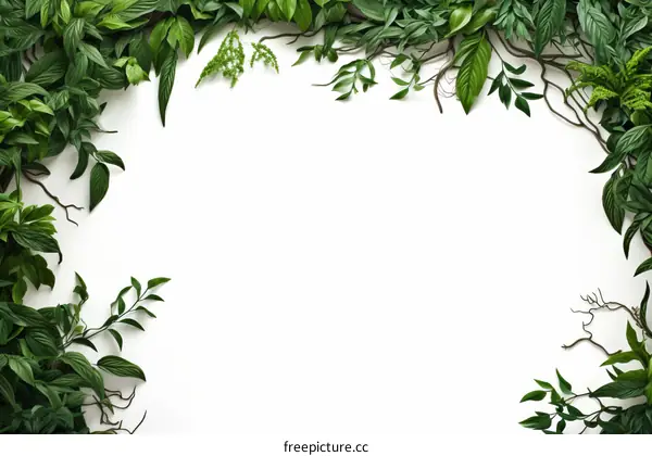 lush green leaves and vines on white background
