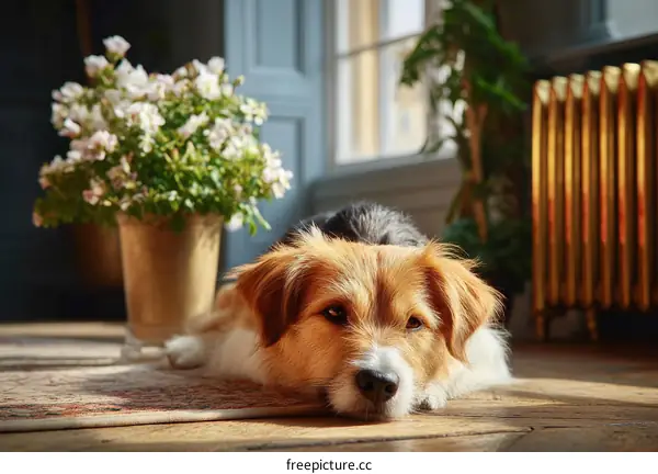 Dog Relaxing in a Cozy Home Interior