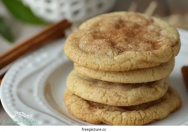 A stack of four soft and chewy snickerdoodle cookies