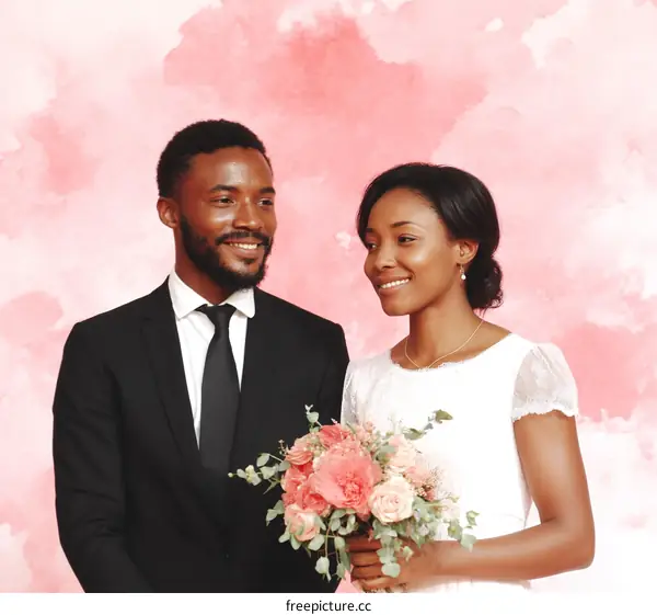 Black and African-American Couple Wedding Photo