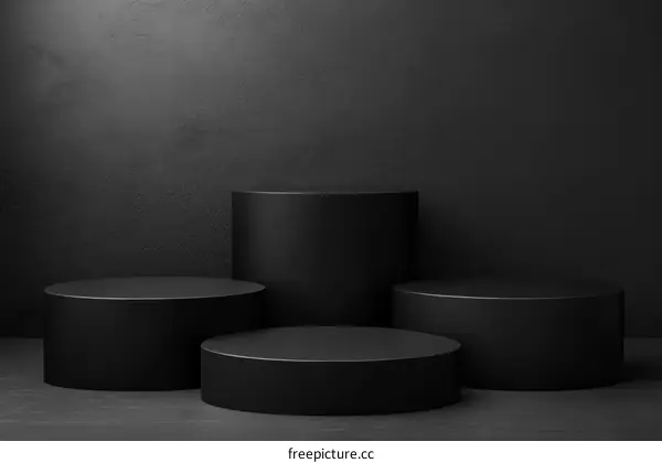 Modern Black Product Display with Cylindrical Platforms