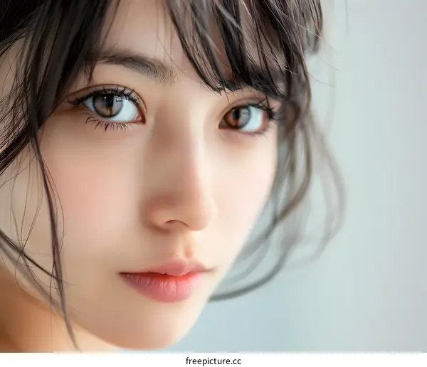 Close Up Portrait of Young Woman with Brown Eyes