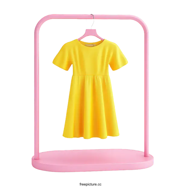 [Transparent Background PNG]Pink Display Rack with Yellow Dress
