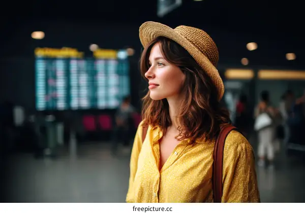Woman at the Airport Departure Board