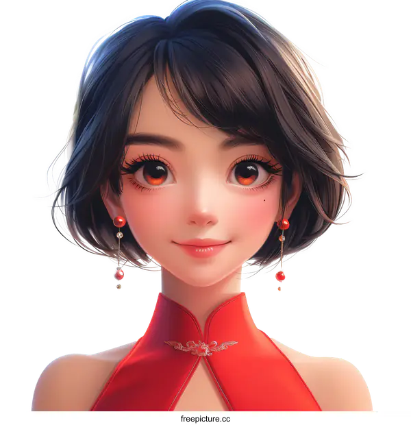 Portrait of a young Asian woman with a bob haircut