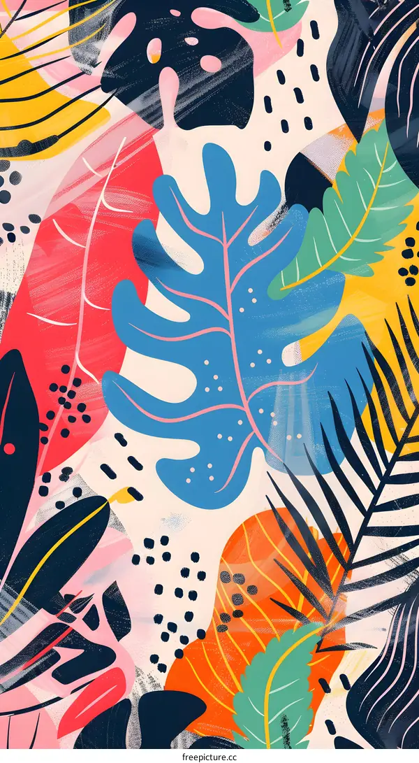 Colorful Abstract Tropical Leaves Illustration