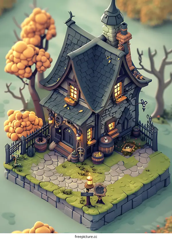 Fantasy Style Cartoon House 3D Illustration