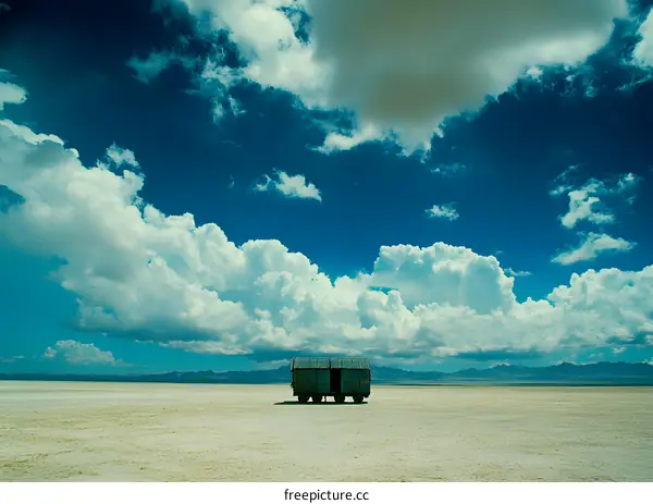 Lonely House in the Desert Under a Blue Sky