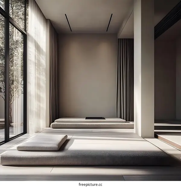 Minimalist Zen Room Design with Natural Light and Cushions