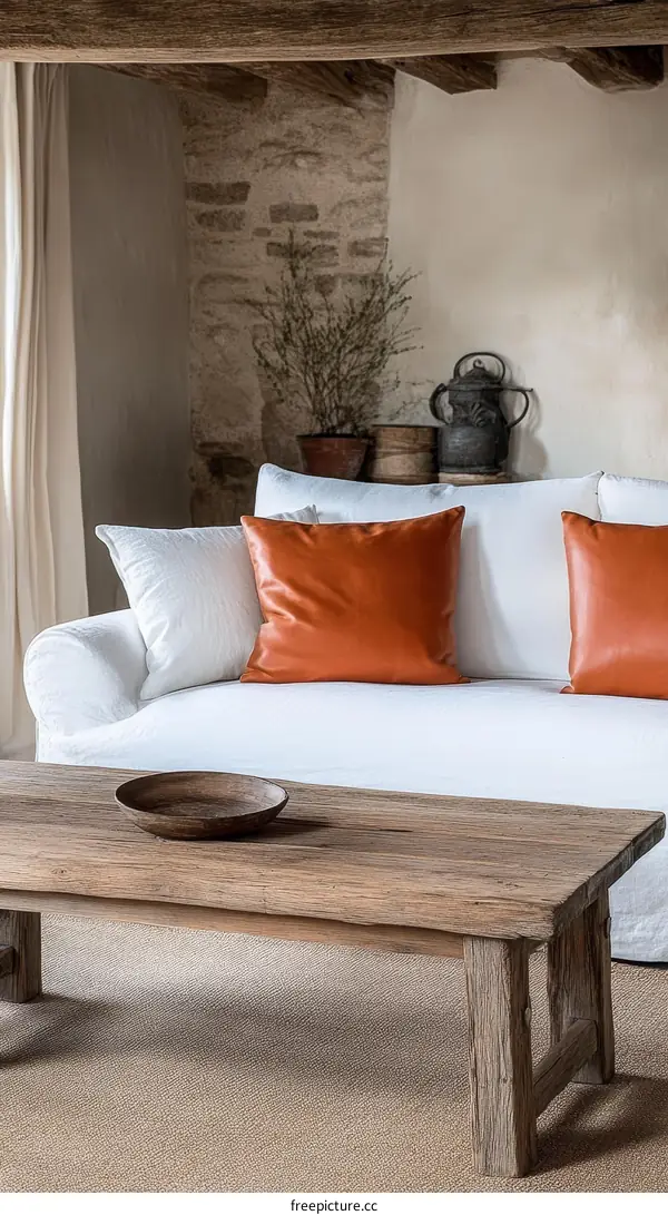 Rustic Wooden Coffee Table in a Cozy Living Room