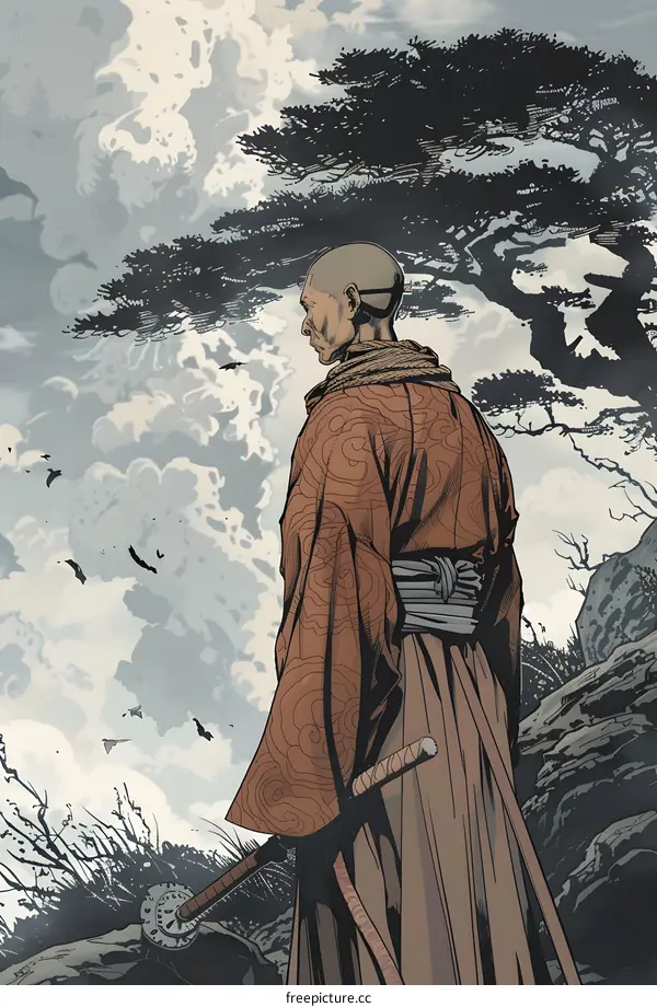 The Old Man Standing Under the Pine Tree