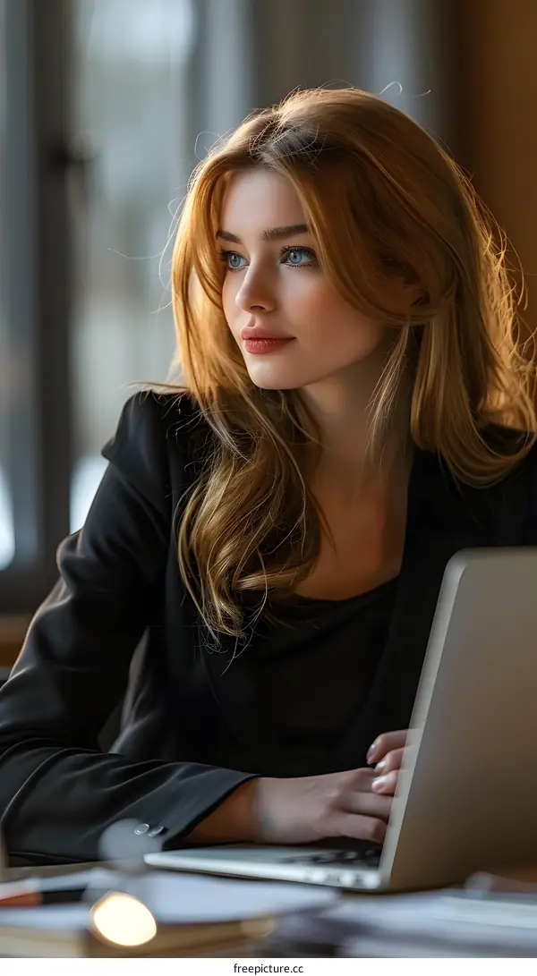 portrait of a beautiful young woman in a pensive mood looking away from the camera