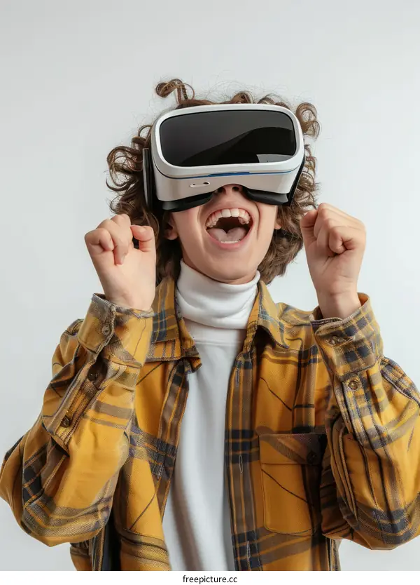 Youngster having fun with virtual reality headset