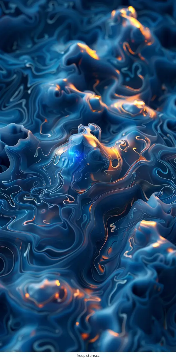 Abstract 3D Fluid Surface Rendering in Blue and Orange