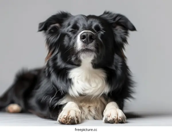 Black and White Border Collie Dog Lying Down With Eyes Closed