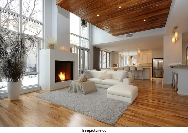 Modern Open-Concept Living Room with Fireplace