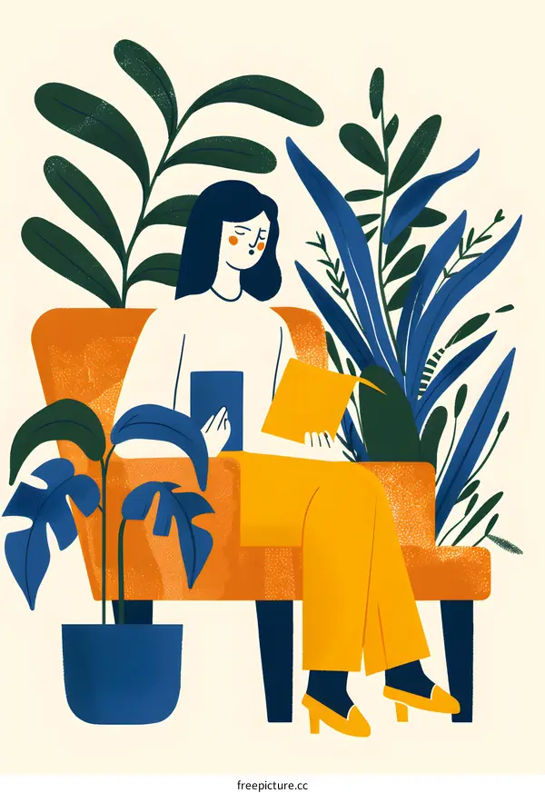 Woman Reading in a Chair Surrounded by Plants