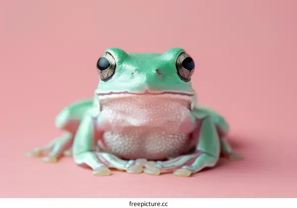 A Green Tree Frog on a Pink Background