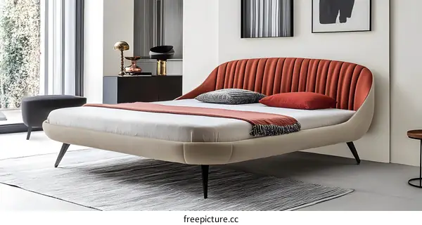 Modern Bed with Curved Headboard and Stylish Design